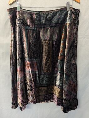 Vintage Velvet Patchwork Paisley Midi Skirt in Purple Multi Size 16